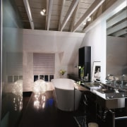 View of this bathroom - View of this architecture, ceiling, countertop, daylighting, interior design, gray, black