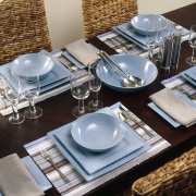 View of this dining area - View of furniture, porcelain, table, tableware, gray, black