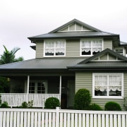 exterior view of entrance to house - exterior architecture, building, cottage, elevation, estate, facade, historic house, home, house, mansion, neighbourhood, outdoor structure, picket fence, property, real estate, residential area, roof, siding, window, white