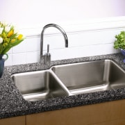 View of this kitchen sink &amp; faucet - bathroom sink, countertop, kitchen, plumbing fixture, sink, tap, white