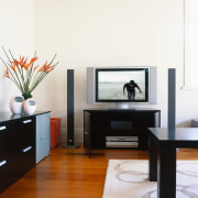 Interior view of lounge and living - Interior chest of drawers, coffee table, drawer, flat panel display, furniture, interior design, living room, shelf, shelving, table, white