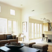 Interior view of lounge and living area - ceiling, daylighting, home, house, interior design, living room, property, real estate, room, wall, window, window covering, window treatment, white, gray