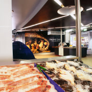 Closeup of refrigerated display cabinets. - Closeup of bakery, food, white