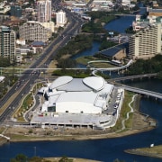 Aerial view of multi-purpose building, with water way aerial photography, bird's eye view, city, urban area, water, water resources, waterway