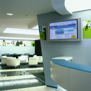 Philips Flat TV screen on wall above blue interior design, office, product design, gray, white