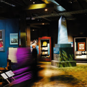 Interior view of museum exhibition with different colours art, exhibition, interior design, tourist attraction, black