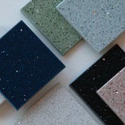 Samples of Quantum Quartz benchtops. - Samples of floor, material, gray