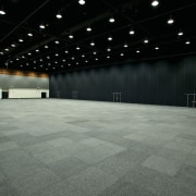 Exhibition hall with floor to ceiling wall panels, architecture, convention center, floor, flooring, infrastructure, structure, gray, black