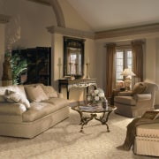 View of lounge room with traditional style furniture, ceiling, estate, floor, flooring, furniture, hardwood, home, interior design, laminate flooring, living room, room, window, wood, wood flooring, brown, orange