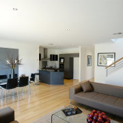 Open plan lounge, dining and kitchen area with apartment, architecture, ceiling, floor, house, interior design, living room, penthouse apartment, property, real estate, room, white