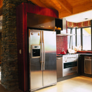 view of the food preparation area in the interior design, kitchen, black