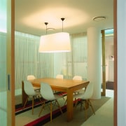 View of the dining area, white, brown, black architecture, ceiling, dining room, floor, furniture, home, interior design, light fixture, lighting, real estate, room, table, wall, window, window covering, brown, orange