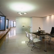 View of a office, marble and limestone floor, architecture, ceiling, conference hall, daylighting, floor, flooring, house, interior design, office, real estate, room, table, gray, brown