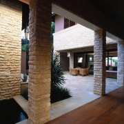 View from the hallway of the outdoor dining architecture, home, house, structure, window, black