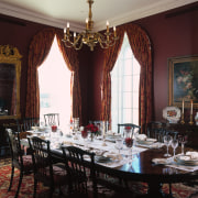 View of the dining area, large red persian dining room, function hall, furniture, home, interior design, restaurant, room, table, tableware, window, black