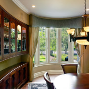 View of the dining area, wooden dining table dining room, home, interior design, living room, real estate, room, window, brown, gray