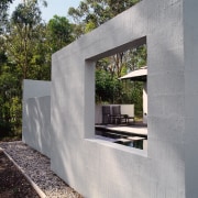 Close up view of one of the concrete architecture, facade, house, gray