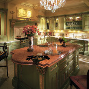 view of this regency kitchen in engish green countertop, interior design, kitchen, brown