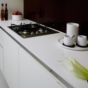 view of the quantum quartz zenith benchtop - countertop, interior design, kitchen, kitchen stove, product design, gray, black