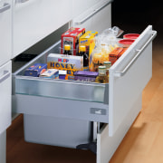 this drawer uses space behind the toekick to drawer, furniture, product, table, gray