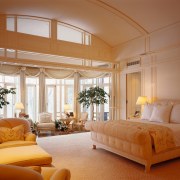 View of the master bedroom, cream walls, large ceiling, estate, home, interior design, living room, real estate, room, suite, window, window covering, window treatment, brown