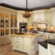 view of the kitchen sowing timber/glass cabinetry stainless cabinetry, countertop, cuisine classique, interior design, kitchen, room, gray, brown