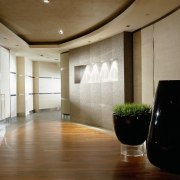 view of the lift lobby of this private ceiling, daylighting, floor, flooring, hardwood, interior design, lobby, room, wall, wood, wood flooring, brown, gray