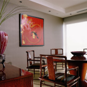 view of the meeting room showing high closs ceiling, dining room, interior design, living room, room, table, wall, gray