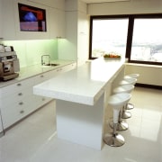 view of the granite  benchtops and wall countertop, floor, furniture, interior design, kitchen, product design, table, white, gray