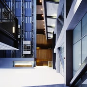 An overall view of the offices and laboritories, apartment, architecture, building, condominium, daylighting, facade, headquarters, house, interior design, window, blue