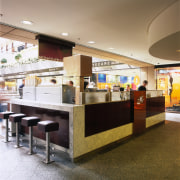 A view of a cafe area within the furniture, interior design, table, brown