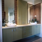 view of the custom cabinets with a 2 bathroom, bathroom accessory, bathroom cabinet, cabinetry, countertop, interior design, kitchen, room, sink, gray, brown