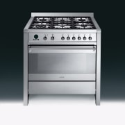 view of this smeg oven and gas hob electronic instrument, gas stove, home appliance, kitchen appliance, kitchen stove, major appliance, product, product design, black, white