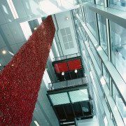 view of the large feature wall incorporating red architecture, building, daylighting, facade, glass, line, metropolitan area, structure, gray