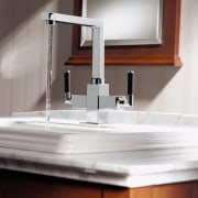 view of this rectangular stainless steel  faucet bathroom sink, plumbing fixture, product design, sink, tap, white, gray