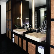 view of the sleek white apaiser stone/terrazzo basins flooring, interior design, room, suite, black