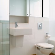 view of the bathroom area showing toile, basin bathroom, bathroom accessory, bathroom cabinet, bathroom sink, interior design, plumbing fixture, product design, room, sink, tap, white, gray