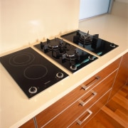 view of the miels ceramic hob - view countertop, floor, flooring, kitchen, kitchen stove, sink, orange