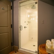 view of the glass shower doors - view bathroom, door, glass, plumbing fixture, room, shower, brown, orange