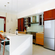 Kitchen with large white island and timber bar architecture, cabinetry, countertop, cuisine classique, interior design, kitchen, real estate, room, white