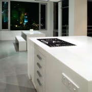 view of the kitchen and dining table  countertop, home appliance, interior design, kitchen, product design, gray