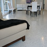 view of the boralstone polished concrete flooring in coffee table, floor, flooring, furniture, hardwood, home, interior design, laminate flooring, living room, table, tile, wall, wood, wood flooring, gray