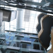 View looking up at atrium roof, with balconies architecture, building, black