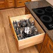 view of the blum's orga-lines drawers that offer countertop, drawer, floor, flooring, furniture, hardwood, kitchen, product design, table, wood, orange, brown