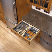 view of the blum's orga-lines drawers that offer cabinetry, countertop, drawer, floor, flooring, furniture, hardwood, kitchen, table, wood, wood flooring, wood stain, brown, orange