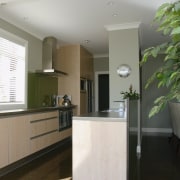 A view of the kitchen, light brown walls, cabinetry, countertop, interior design, kitchen, real estate, room, gray