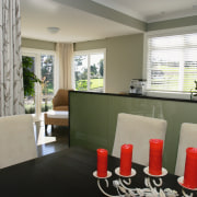 A view of the dining area, wooden dining dining room, home, interior design, living room, property, real estate, room, table, window, gray