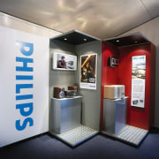 view of the phillips dvd microsystem offers big exhibition, interior design, gray