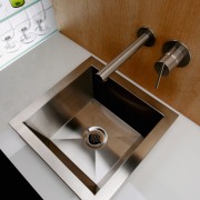 A view of a stainless steel square basinj bathroom sink, ceramic, plumbing fixture, product design, sink, tap, brown, gray