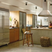 A view of a kitchen, polished concrete floor, cabinetry, countertop, cuisine classique, flooring, interior design, kitchen, room, brown, gray